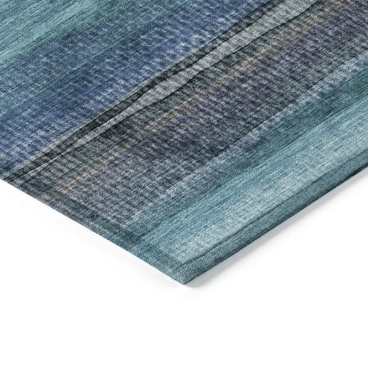 10' X 14' Teal Blue Aqua And Navy Blue Striped Washable Indoor Outdoor Area Rug