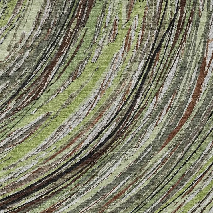 3' X 5' Artichoke Green Brown And Ivory Abstract Washable Indoor Outdoor Area Rug
