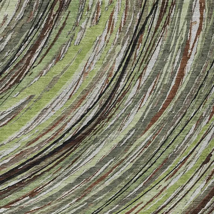3' X 5' Artichoke Green Brown And Ivory Abstract Washable Indoor Outdoor Area Rug