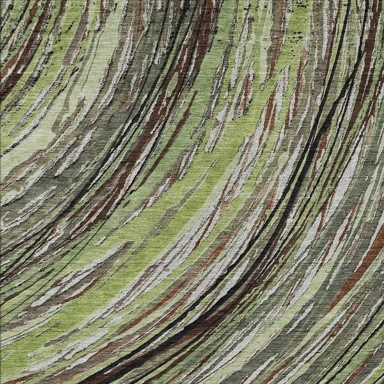 5' X 8' Artichoke Green Brown And Ivory Abstract Washable Indoor Outdoor Area Rug