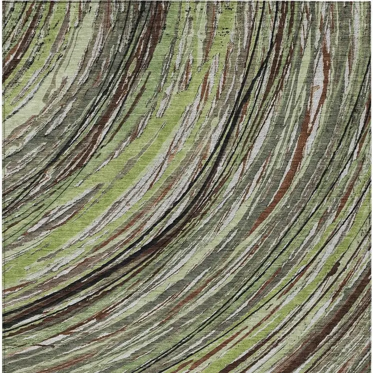 8' X 10' Artichoke Green Brown And Ivory Abstract Washable Indoor Outdoor Area Rug