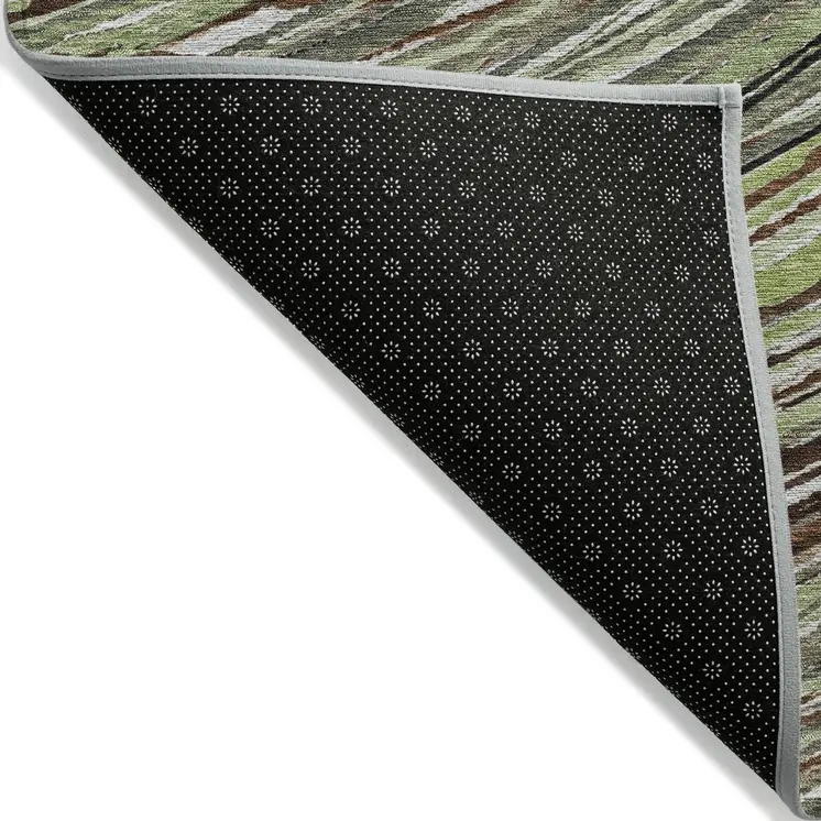 8' X 10' Artichoke Green Brown And Ivory Abstract Washable Indoor Outdoor Area Rug