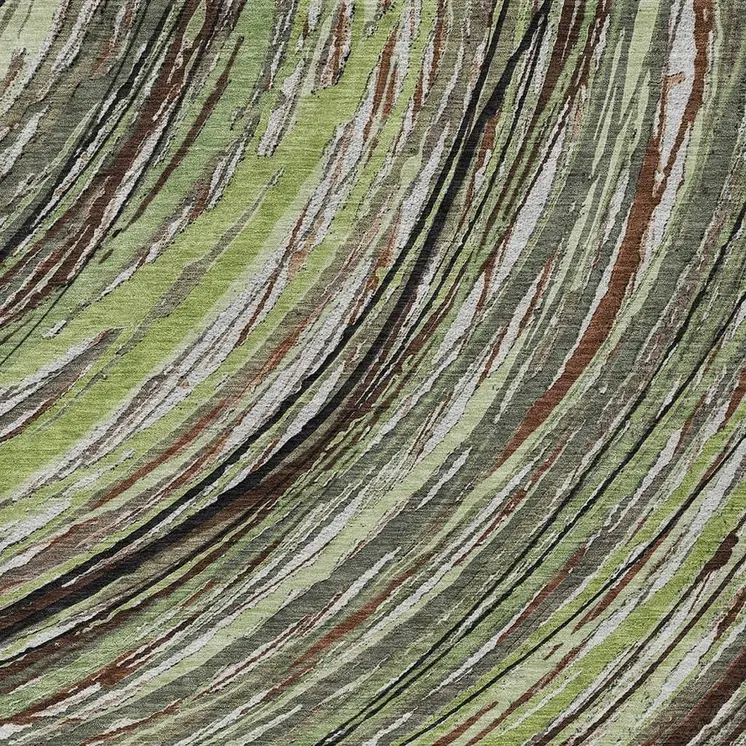 9' X 12' Artichoke Green Brown And Ivory Abstract Washable Indoor Outdoor Area Rug