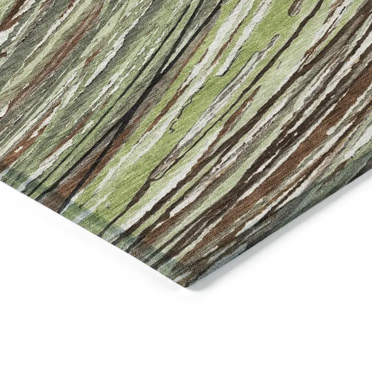 10' X 14' Artichoke Green Brown And Ivory Abstract Washable Indoor Outdoor Area Rug