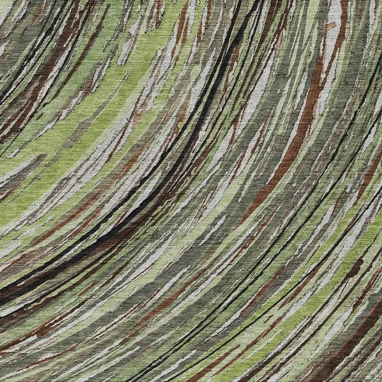 10' X 14' Artichoke Green Brown And Ivory Abstract Washable Indoor Outdoor Area Rug
