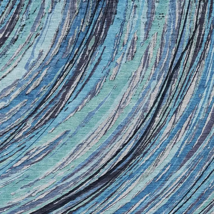 3' X 5' Blue Aqua And Ivory Abstract Washable Indoor Outdoor Area Rug