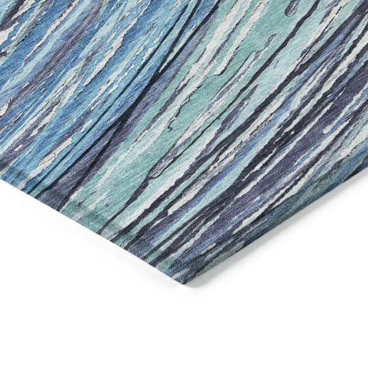 5' X 8' Blue Aqua And Ivory Abstract Washable Indoor Outdoor Area Rug