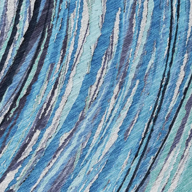 8' Blue Aqua And Ivory Round Abstract Washable Indoor Outdoor Area Rug