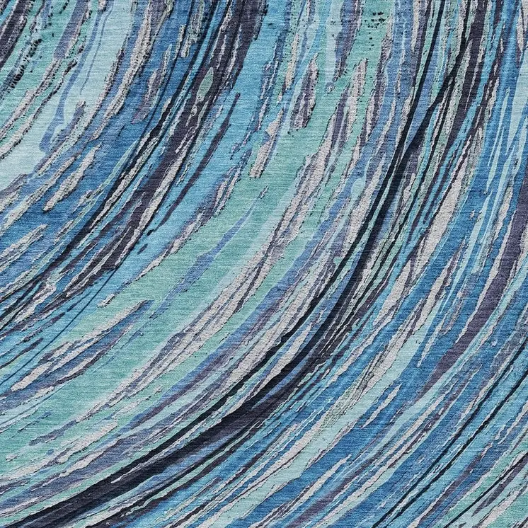 8' X 10' Blue Aqua And Ivory Abstract Washable Indoor Outdoor Area Rug