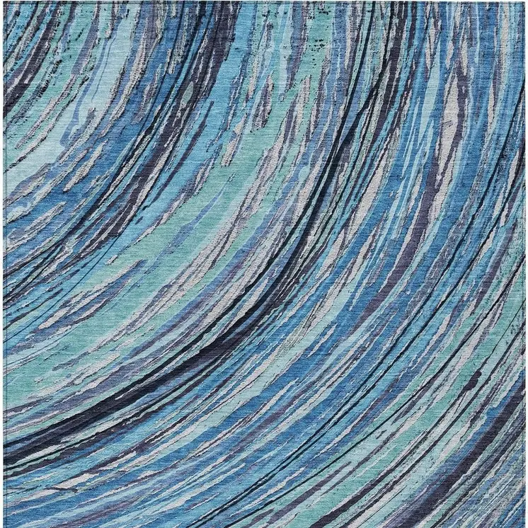 9' X 12' Blue Aqua And Ivory Abstract Washable Indoor Outdoor Area Rug