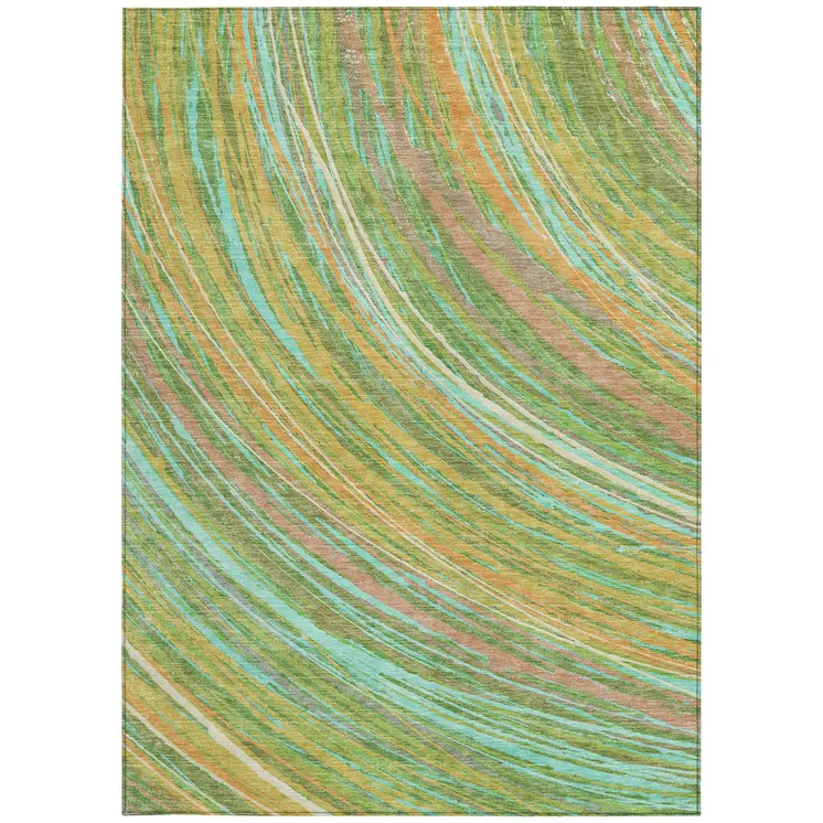3' X 5' Green Peach And Gold Abstract Washable Indoor Outdoor Area Rug