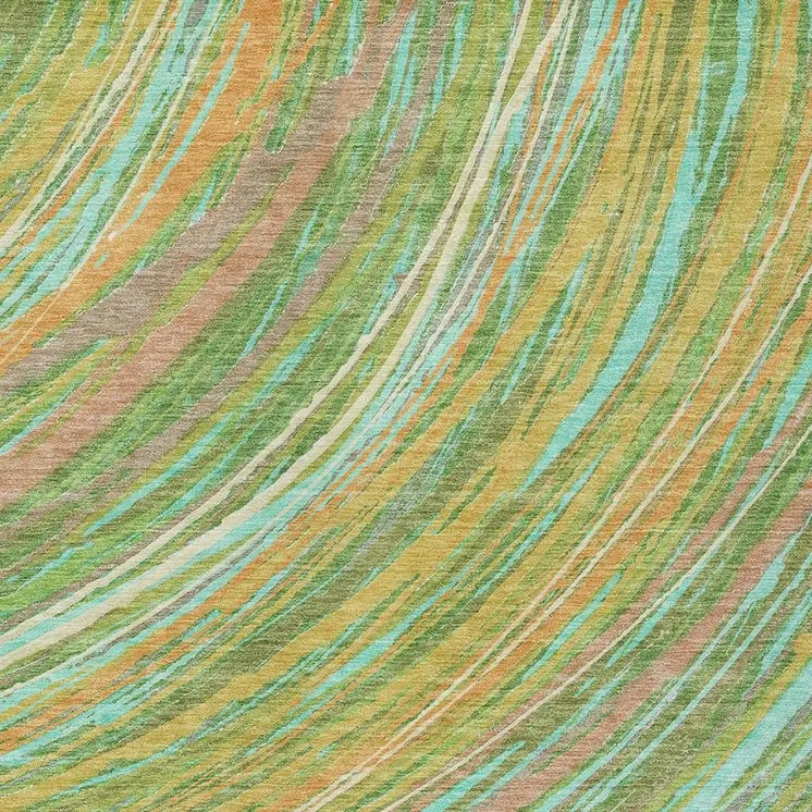 5' X 8' Green Peach And Gold Abstract Washable Indoor Outdoor Area Rug