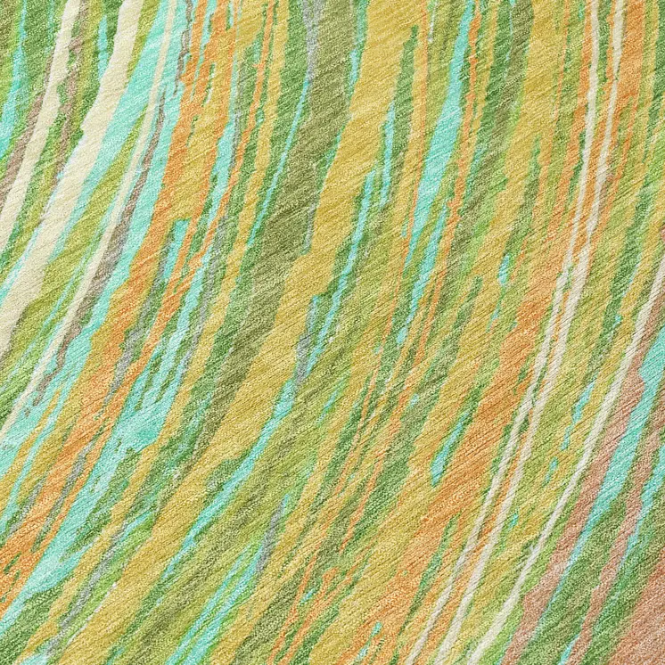 8' Green Peach And Gold Round Abstract Washable Indoor Outdoor Area Rug