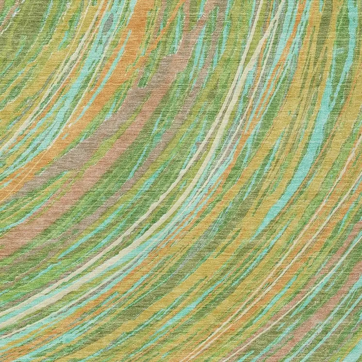 8' X 10' Green Peach And Gold Abstract Washable Indoor Outdoor Area Rug