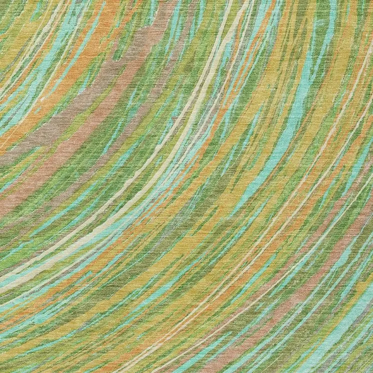 8' X 10' Green Peach And Gold Abstract Washable Indoor Outdoor Area Rug