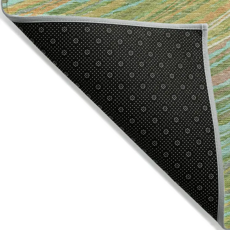 10' X 14' Green Peach And Gold Abstract Washable Indoor Outdoor Area Rug