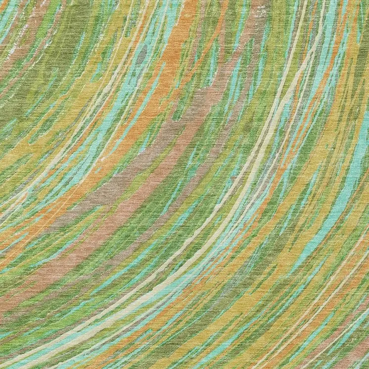 10' X 14' Green Peach And Gold Abstract Washable Indoor Outdoor Area Rug