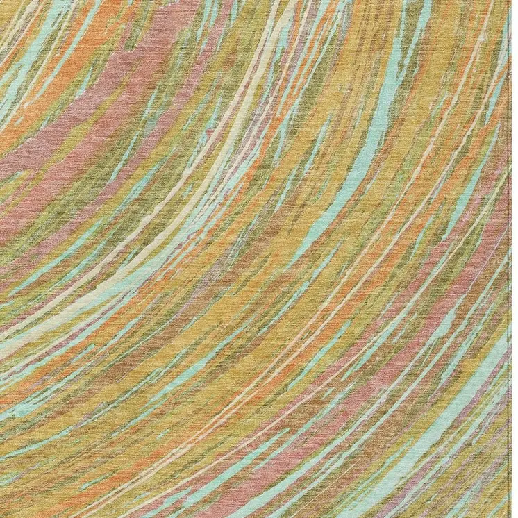 5' X 8' Gold Sky Blue And Coral Abstract Washable Indoor Outdoor Area Rug