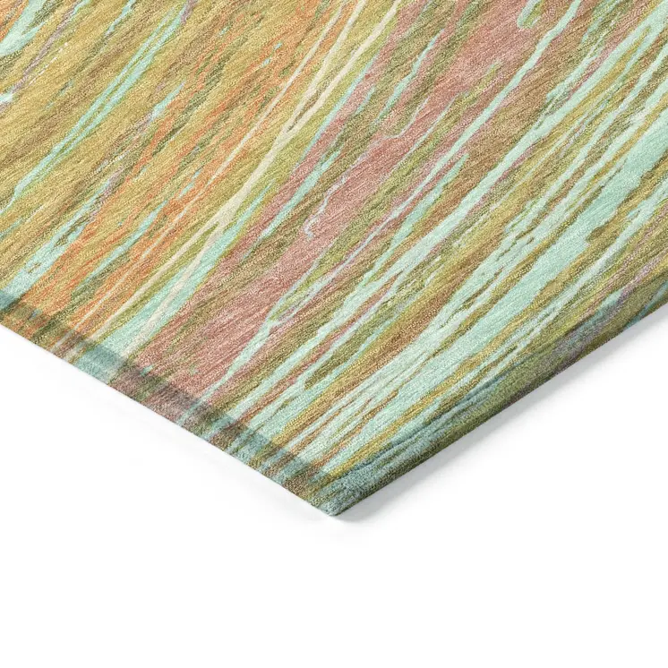 5' X 8' Gold Sky Blue And Coral Abstract Washable Indoor Outdoor Area Rug