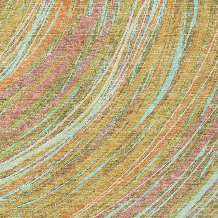 9' X 12' Gold Sky Blue And Coral Abstract Washable Indoor Outdoor Area Rug