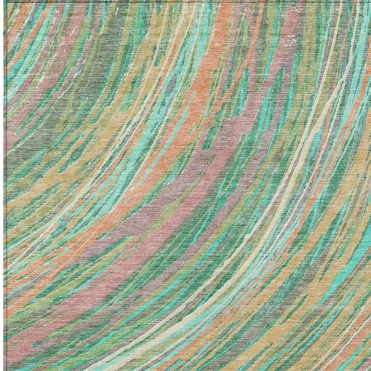 3' X 5' Teal Blue Pink And Peach Abstract Washable Indoor Outdoor Area Rug