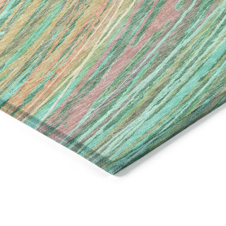 3' X 5' Teal Blue Pink And Peach Abstract Washable Indoor Outdoor Area Rug