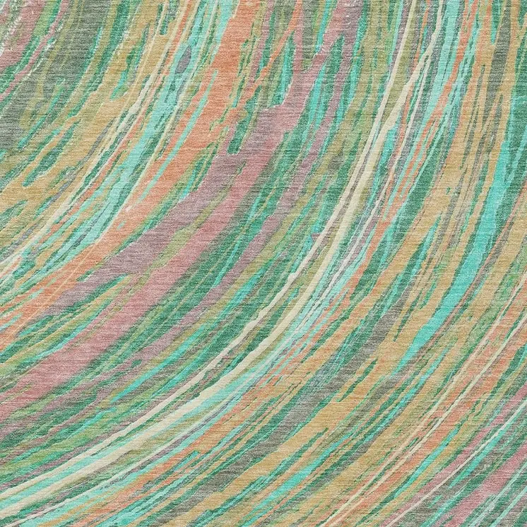5' X 8' Teal Blue Pink And Peach Abstract Washable Indoor Outdoor Area Rug