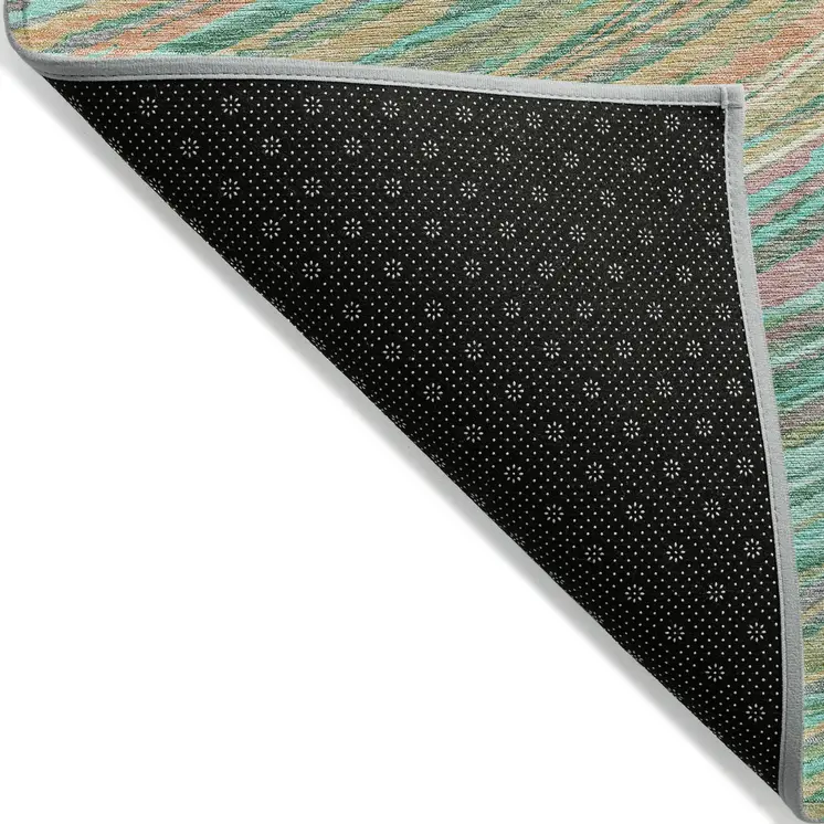 5' X 8' Teal Blue Pink And Peach Abstract Washable Indoor Outdoor Area Rug