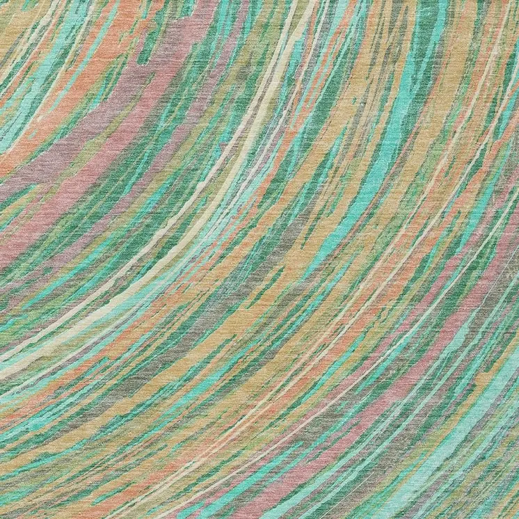 5' X 8' Teal Blue Pink And Peach Abstract Washable Indoor Outdoor Area Rug