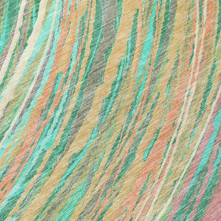 8' Teal Blue Pink And Peach Round Abstract Washable Indoor Outdoor Area Rug