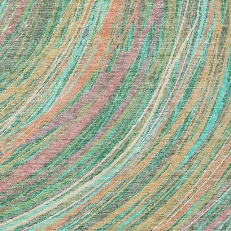 8' X 10' Teal Blue Pink And Peach Abstract Washable Indoor Outdoor Area Rug