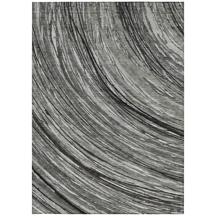 3' X 5' Taupe Charcoal And Ivory Abstract Washable Indoor Outdoor Area Rug