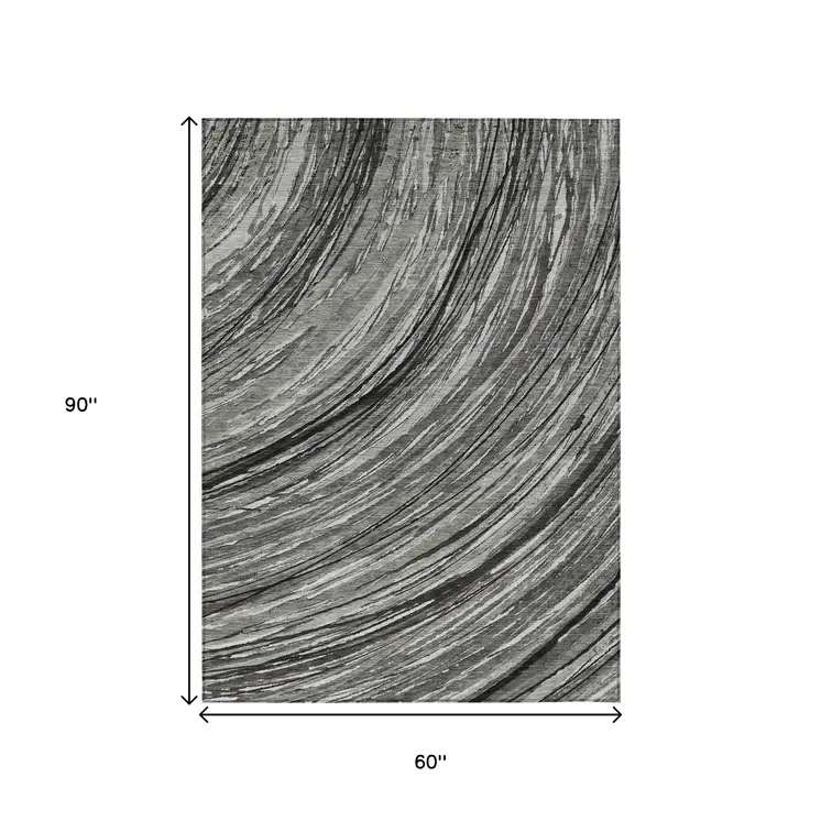5' X 8' Taupe Charcoal And Ivory Abstract Washable Indoor Outdoor Area Rug