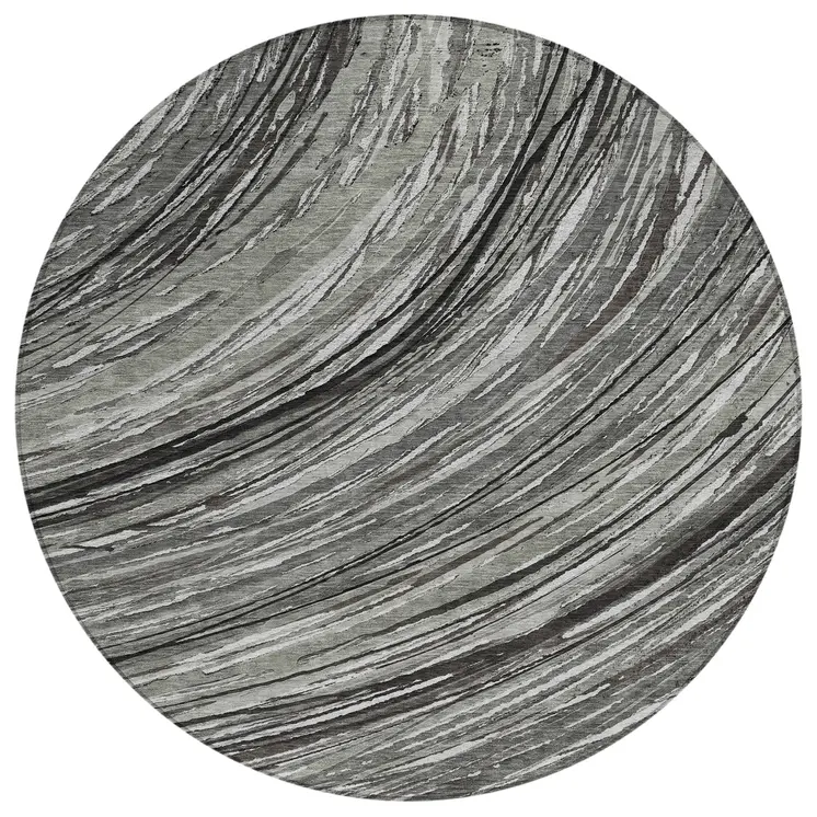8' Taupe Charcoal And Ivory Round Abstract Washable Indoor Outdoor Area Rug