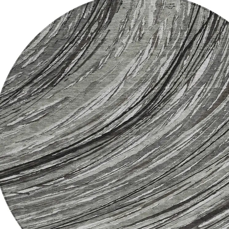 8' Taupe Charcoal And Ivory Round Abstract Washable Indoor Outdoor Area Rug