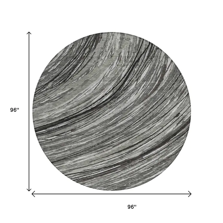 8' Taupe Charcoal And Ivory Round Abstract Washable Indoor Outdoor Area Rug