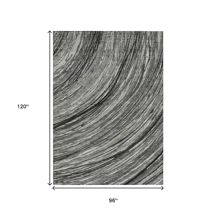 8' X 10' Taupe Charcoal And Ivory Abstract Washable Indoor Outdoor Area Rug