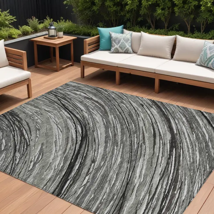 9' X 12' Taupe Charcoal And Ivory Abstract Washable Indoor Outdoor Area Rug