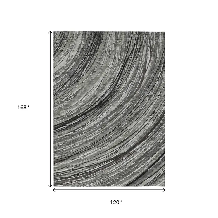 10' X 14' Taupe Charcoal And Ivory Abstract Washable Indoor Outdoor Area Rug