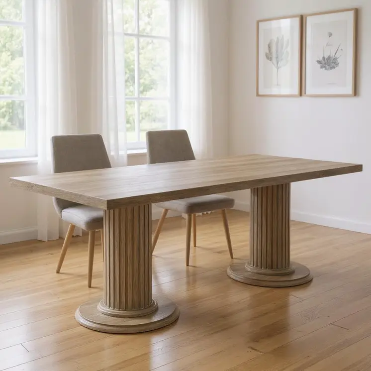 84" Gray Wood Double Pedestal Base Dining Table