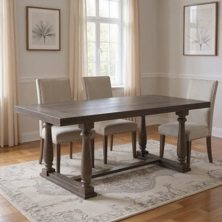 84" Gray Wood Trestle Base Dining Table