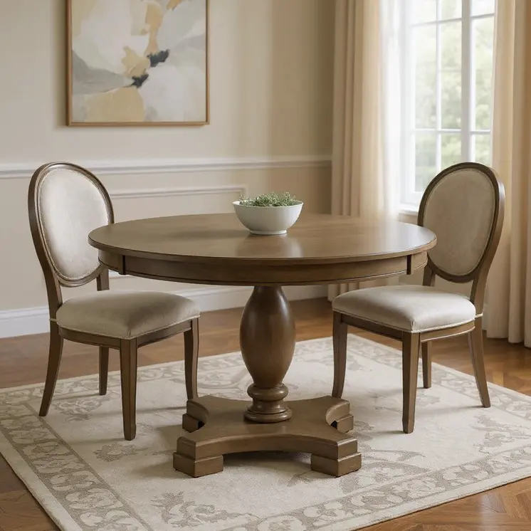 48" Gray Wood Pedestal Base Round Top Dining Table