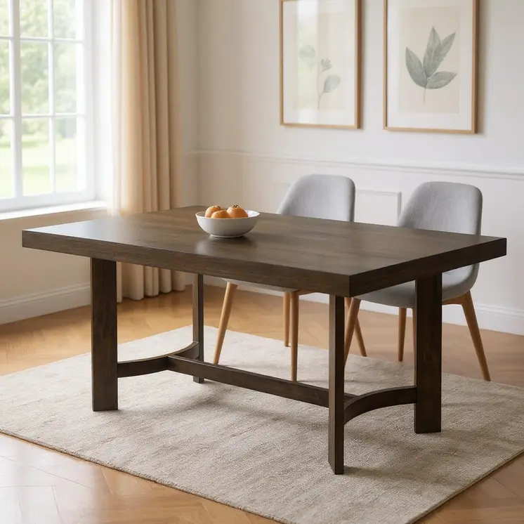 70" Oak Wood Trestle Base Dining Table