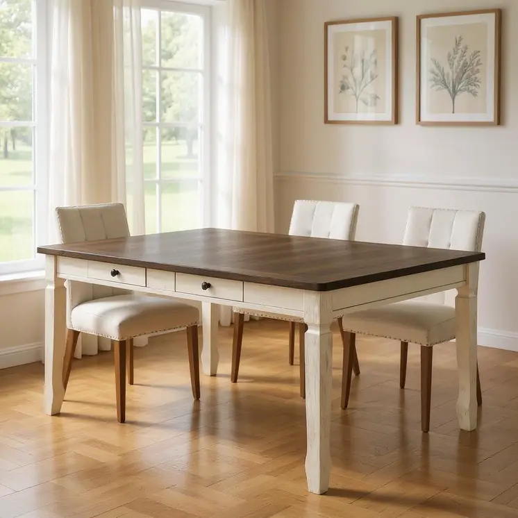 78" Oak and Cream Wood Dining Table