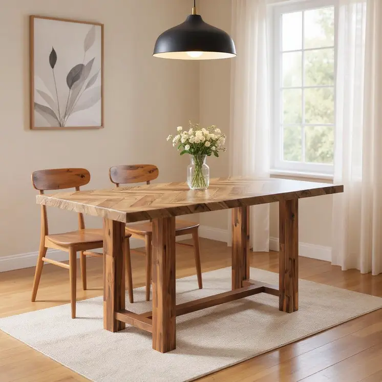 71" Brown Wood Trestle Base Dining Table
