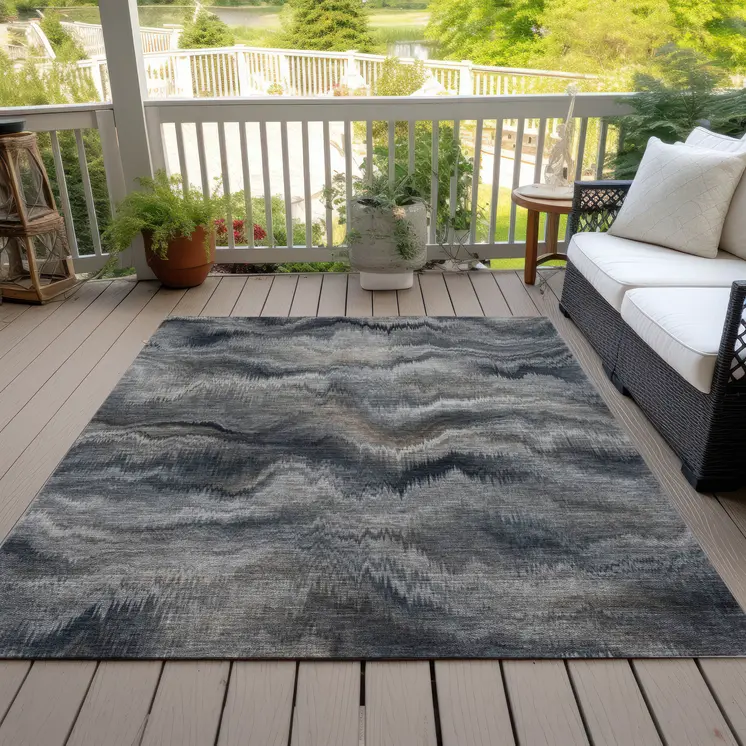 3' X 5' Gray And Silver Abstract Washable Indoor Outdoor Area Rug