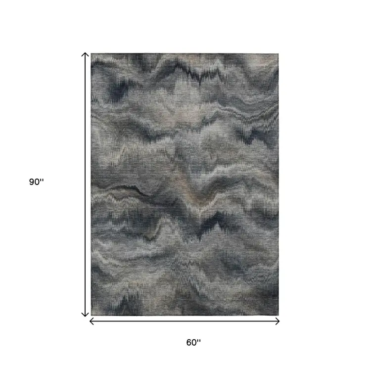 5' X 8' Gray And Silver Abstract Washable Indoor Outdoor Area Rug