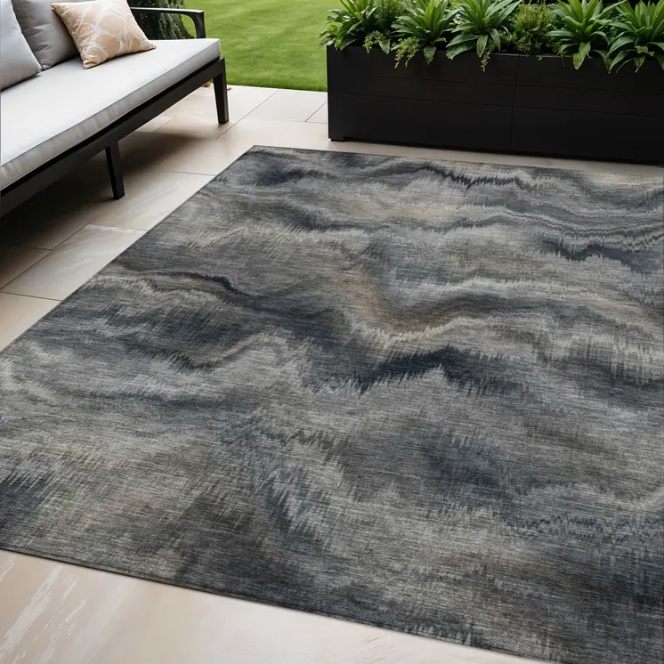 5' X 8' Gray And Silver Abstract Washable Indoor Outdoor Area Rug