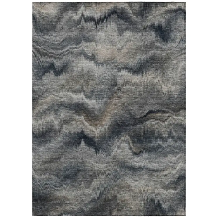 5' X 8' Gray And Silver Abstract Washable Indoor Outdoor Area Rug