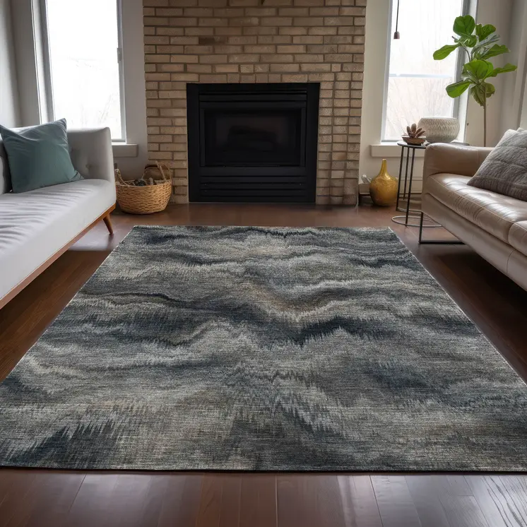 5' X 8' Gray And Silver Abstract Washable Indoor Outdoor Area Rug